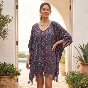 WE.BE.BOP One Size Rayon Swim Cover Up – Purple Tie Dye with Teal & Pink Fish